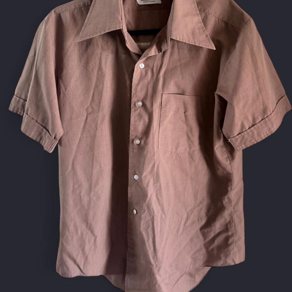 Vintage 70's Marlboro Permanent Press Mauve Brown Short Sleeve Shirt – Size M/L